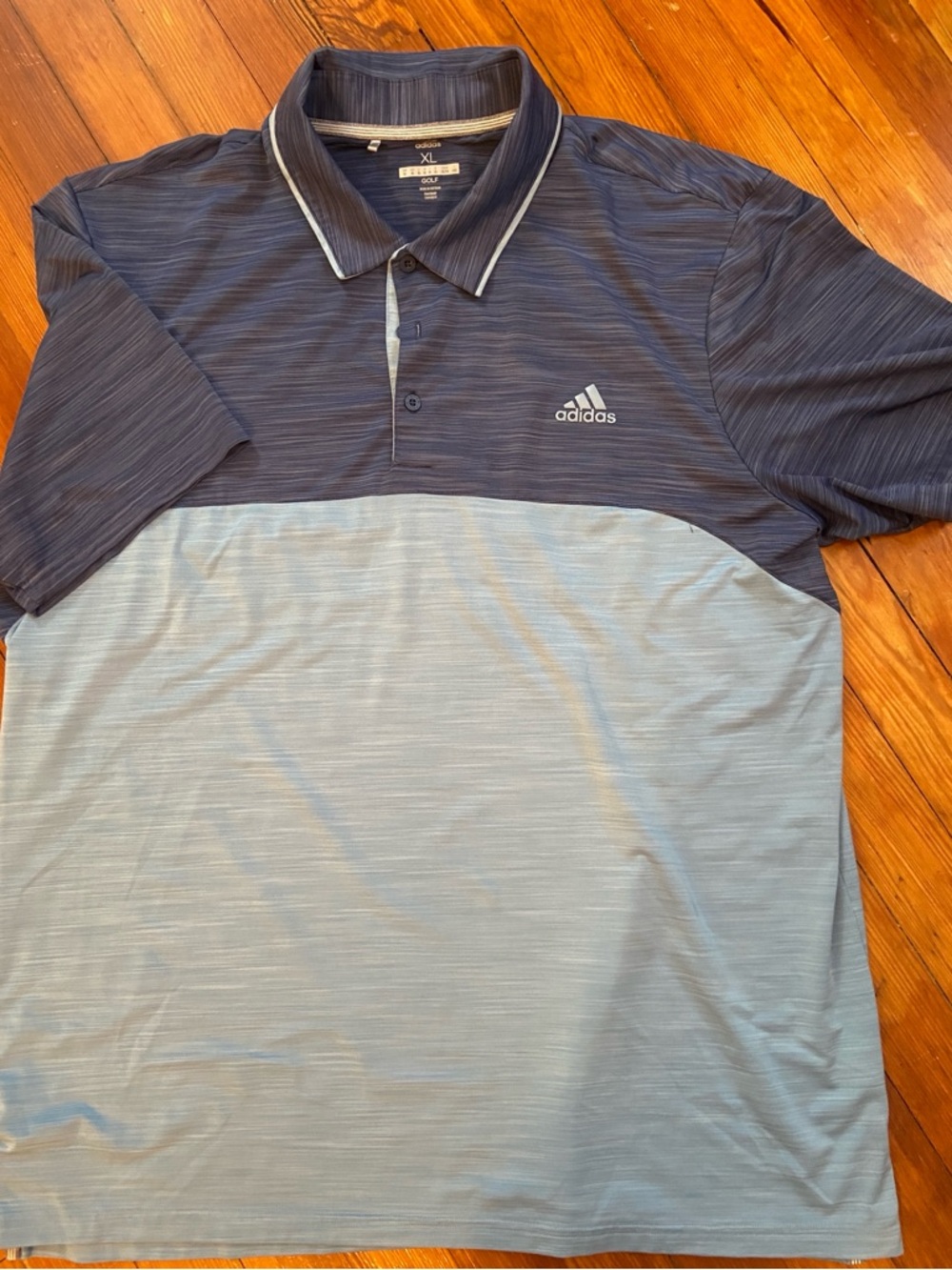 adidas Men's Navy and Light Blue Half-Block Polo - size XL